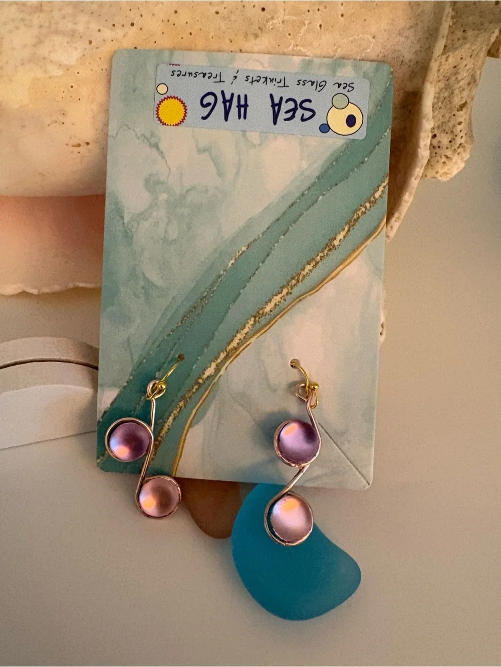 Blue Glass Drop Music Note Earrings - Women Jewelry